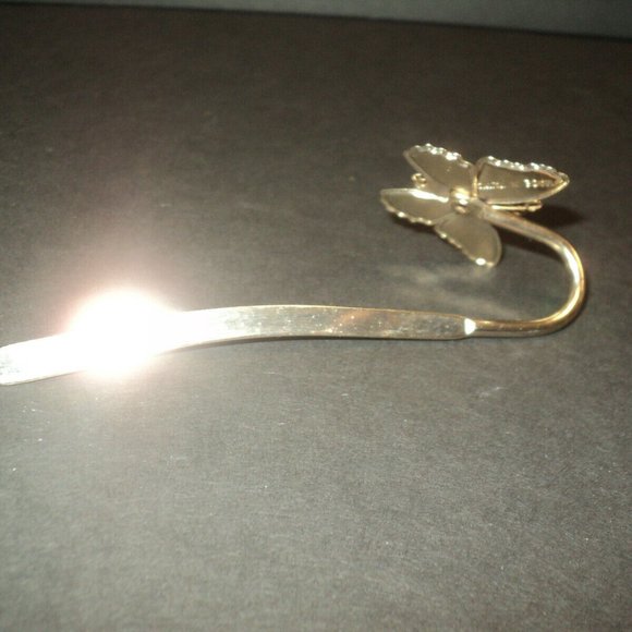 NEW Butterfly Enameled Book Mark Marker Blue & Magenta Gold Toned 4" - Picture 2 of 3